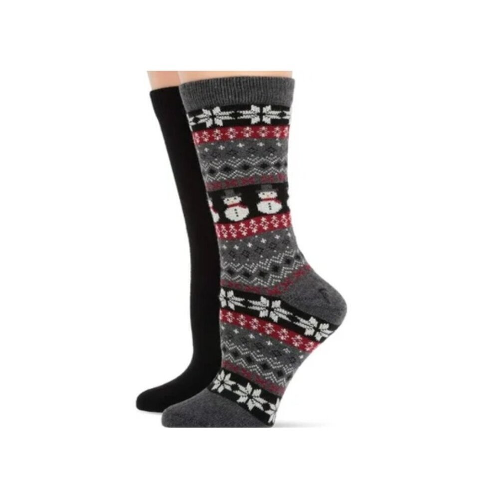Hue Womens One Size Fits Most Holiday Snowman Fair Isle Boot Socks in Black 1008